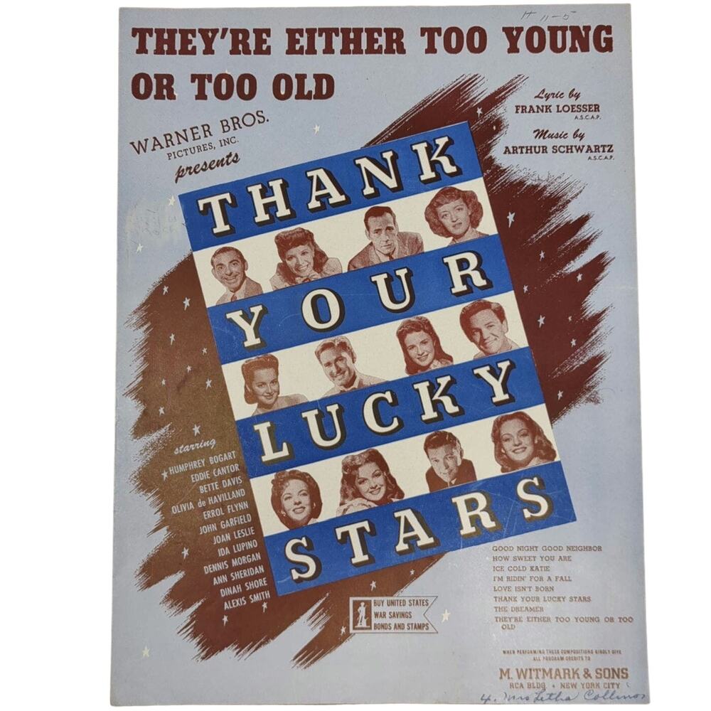 Theyre Either Too Young Or Too Old Sheet Music Warner Bros Thank Your Lucky Star